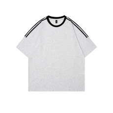 批发（促销21支220克100%棉）纯棉半杆条落肩短袖T恤