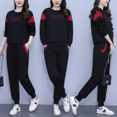 批发实拍大码2026新款修身显瘦时尚洋气休闲运动拼接字母绣花两件套