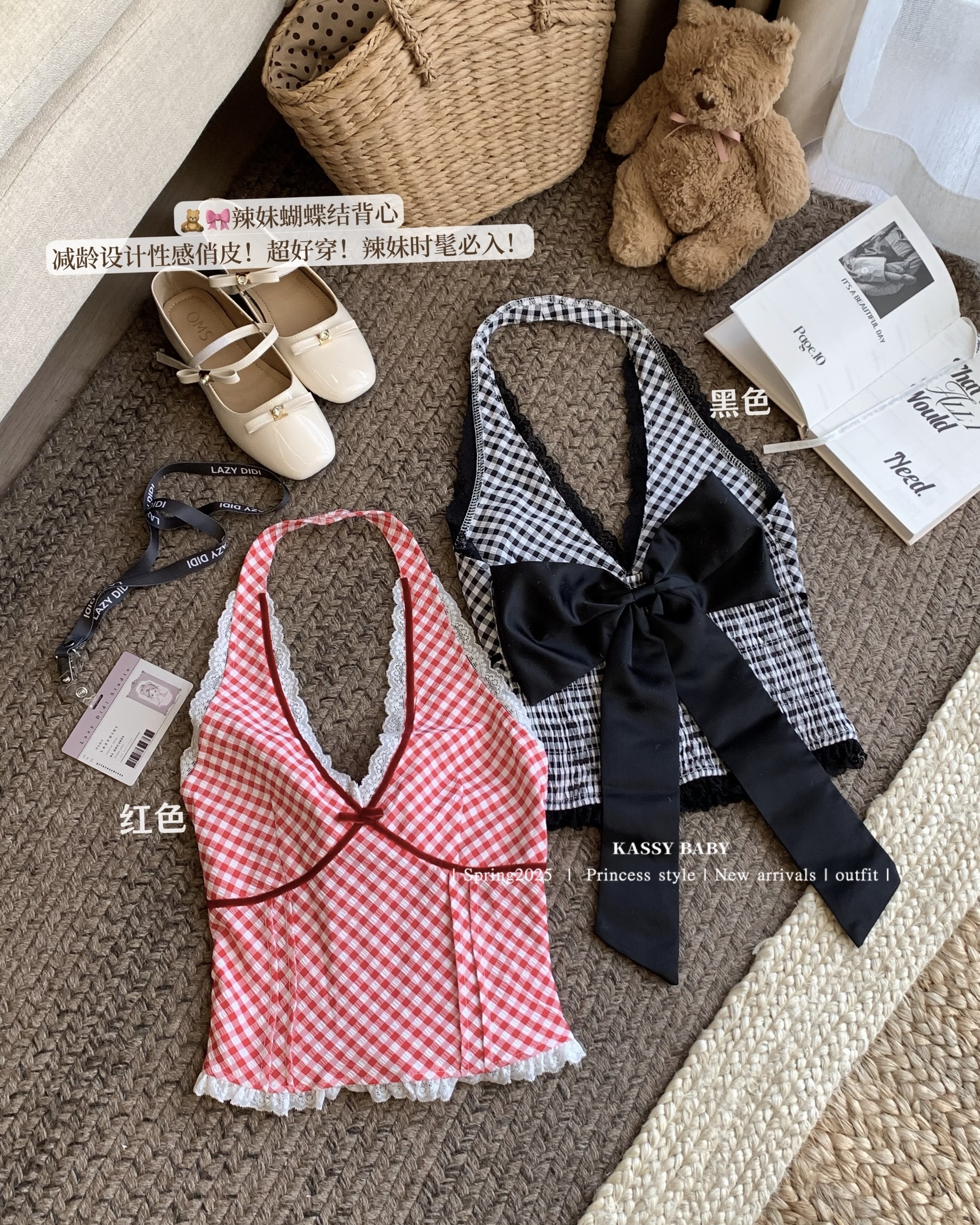 실사 빨간색 체크무늬 조끼 슬립 여성 여름 패치워크 레이스 인사이드 가져 가라. V넥 섹시함 행침 목 핫걸 맨위