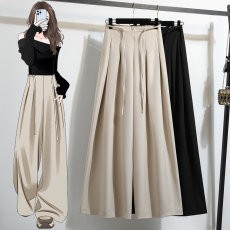 批发实拍抽绳原创黑色西装裤女2026年早春大码高腰垂感拖地裤阔腿裤