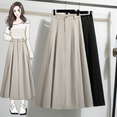 批发实拍大码西装百褶半身长裙女春夏2026高腰a字显瘦拖地款气质伞裙