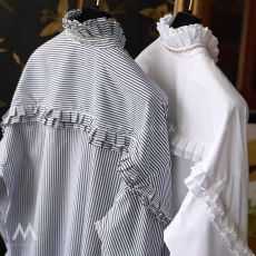 批发清仓货捡漏尾<b class='q'>单</b>剪标女装大品牌<b class='q'>原</b>外贸压褶木耳领廓形长袖衬衫上衣