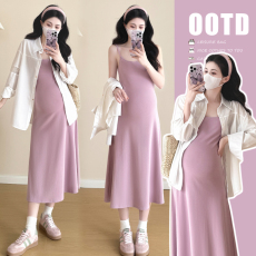 实拍 早秋新款防晒衬衫舒适吊带连衣裙孕妇装两件套