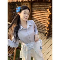 批发实拍   2025早秋新款设计感蕾丝拼接百搭衬衣女