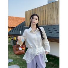 批发实拍   2025早秋新款设计感蕾丝拼接百搭衬衣女