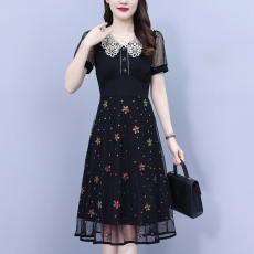 批发<b class='q'>大码</b>女装2026夏季新款胖mm镂空绣花网纱拼接修身<b class='q'>时尚</b>连衣裙阔太太