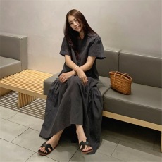 批发夏装新款大码女装韩版宽松显瘦短袖连衣裙<b class='q'>复古</b>脚踝<b class='q'>长裙</b>M-4XL200斤