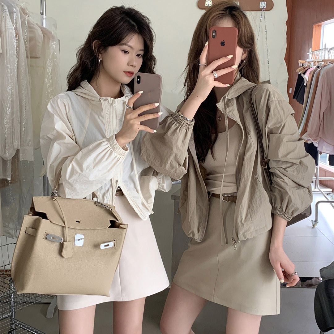 25夏季 INS 宽松休闲防晒薄款外套女ins连帽冲锋衣小众衬衫 8781