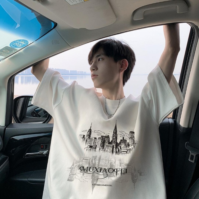 여름 아메리칸 레트로 루즈핏 무거운 라운드 넥 반팔 티셔츠 2025 새로운 조수 브랜드 트렌드 커플 반소매