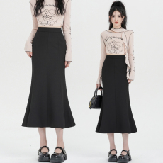 批发黑色西装料包臀半身裙女春夏2026新款时尚a字鱼尾裙小个子长裙子
