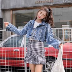 批发牛仔短外套女2025春款早秋网红钉珠韩版宽松大码小个子夹克衣褂潮