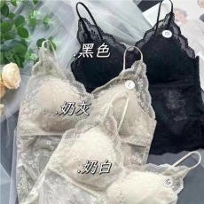 批发 V领波浪边绣花蕾丝小吊带 性感透视网纱美背 打底内搭带胸垫