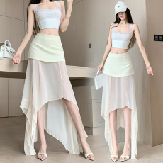 批发实拍不规则开衩小众网纱轻薄<b class='q'>包臀</b>裙设计感仙气微透中长款<b class='q'>半身</b>裙女