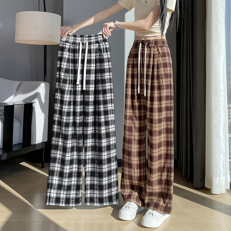 실제 촬영 와일드 흑인과 백인 래티스 와이드 레깅스 바지 봄 2025 새로운 높은 허리 느슨한 게으른 바람 여가 스트레이트 바지