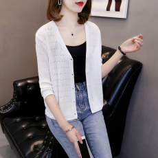 批发实拍 春夏冰丝针织开衫女<b class='q'>七分袖</b>薄款外搭短款宽松小外套披肩