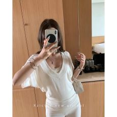 批发2026夏季<b class='q'>新款</b>慵懒风宽松V领短袖T恤女<b class='q'>打底衫</b>蝙蝠袖罩衫