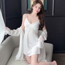 批发实拍性感睡衣女夏吊带睡裙睡袍两件套冰丝高级感带胸垫纯欲<b class='q'>家居服</b>