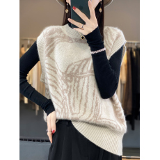 批发现货 2025春秋新款无袖马甲女圆领拼色背心宽松<b class='q'>套头毛衣</b>针织上衣