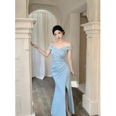 批发实拍高级感<b class='q'>一字肩</b>晚礼服修身气质法式小众宴会礼服裙