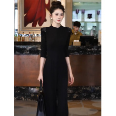 批发高端网红爆款时尚连体衣裤女2025新款重工钉珠流苏显瘦阔腿裤