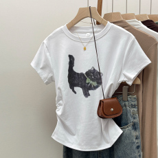 批发实拍【后包领210克40支1*1纯棉螺纹】短袖<b class='q'>t</b><b class='q'>恤</b>女夏季短款收腰