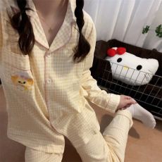 批发网红可爱<b class='q'>厨师</b>饼饼睡衣女春秋新款长袖长裤简约格子家居<b class='q'>服</b>套装外穿