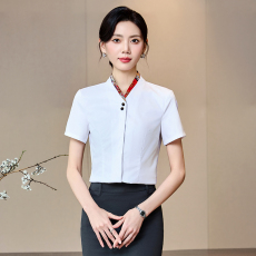 批发酒店<b class='q'>餐厅</b><b class='q'>服务员</b>工作服衬衣女夏季新款修身气质职业纯色衬衫上衣