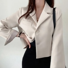 批发尺寸已更新 复古翻领两粒扣宽松百搭<b class='q'>通勤</b>小个子西装短外套