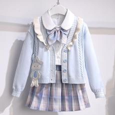 批发<b class='q'>女童</b>JK<b class='q'>套</b>装2026新款秋装女孩衬衫学院风<b class='q'>开衫</b>百褶裙时髦洋气三件套