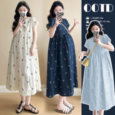 批发实拍孕妇装2026<b class='q'>夏</b>季新款法式V领减龄刺绣蝴蝶结孕妇连衣裙