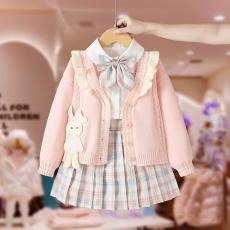 批发女童学院风套装裙2025新款韩版<b class='q'>儿童</b>衣服秋冬小女孩针织<b class='q'>开衫</b>三件套