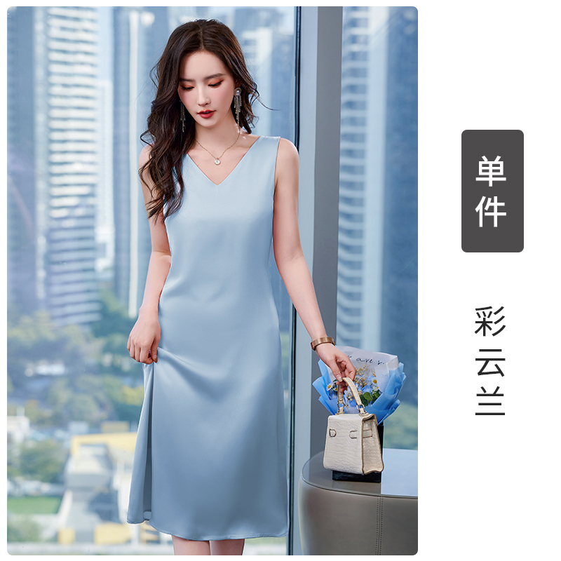 MY9319# 高端轻奢缎面无袖背心连衣裙女春夏季气质通勤长款外穿无袖包臀裙女裝貨源服裝批發