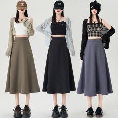 批发灰色春夏季大摆中长裙女时尚垂感半身裙不规则通勤遮胯A字长裙子