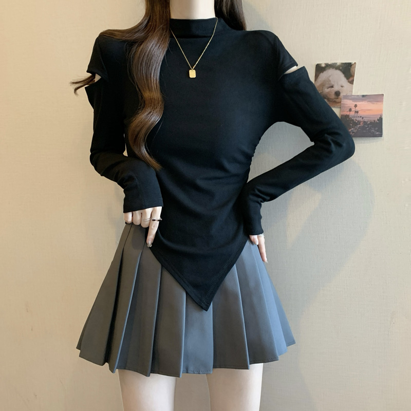 실사 빅 사이즈 슬림화 슬림해 보이는 불규칙 밑단 기본 셔츠 네리 연삭 털