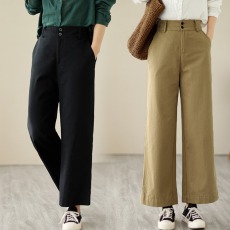 批发夏季纯棉薄款<b class='q'>九分裤</b><b class='q'>高腰</b>阔腿裤女新款宽松透气舒服显瘦休闲裤子女