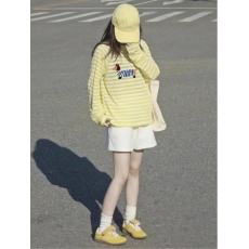 批发黄色条纹卡通腊肠小狗印花防晒衣冰丝长袖<b class='q'>t</b><b class='q'>恤</b>2025显瘦设计感上衣