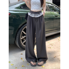 批发实拍设计感<b class='q'>蕾丝</b>拼接<b class='q'>西装</b>裤休闲裤女春季阔腿裤宽松高腰垂感拖地裤