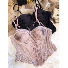 批发纯欲风蕾丝拼接鱼骨吊带女2025<b class='q'>春</b>款系带蝴蝶结背心辣妹收腰小上衣