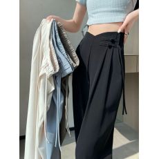 批发新中式冰丝西装裤女夏季薄款小个子<b class='q'>雪纺</b>阔腿裤高腰垂感休闲直筒裤
