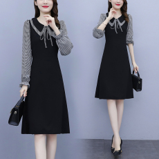 批发大码女装 实拍2025秋季新款胖mm法式减龄显瘦格子拼接气质<b class='q'>连衣裙</b>
