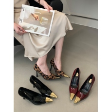 批发2025新款金属方头金跟豹纹单鞋女细跟铁头绝美法式气质浅口高跟鞋