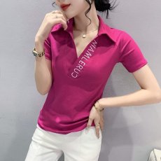 批发时尚POLO衫女2026<b class='q'>夏</b>装新款白色V领T恤女短袖修身百搭半袖体恤上衣