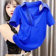 批发字母t恤短袖女洋气翻领上衣欧洲站2026新款体恤女装时尚<b class='q'>夏</b>季半袖