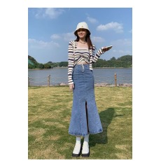 批发鱼尾裙牛仔裙女2025新款夏春秋<b class='q'>冬</b>设计感小众包臀鱼尾裙中长款开叉