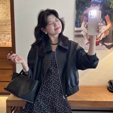 批发黑色pu皮衣外套女2025春<b class='q'>秋</b>新款美式拼接复古机车服夹克炸街上衣女