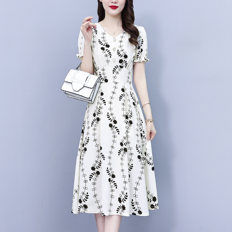 RY1565# 大码女装2026夏季新款胖mm时尚气质收腰显瘦洋气印花连衣裙淑女