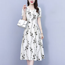 批发大码女装2026夏季新款胖mm时尚气质收腰显瘦洋气印花连衣裙淑女