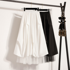 批发实拍大码女<b class='q'>装</b>春夏新款胖mm气质设计感褶皱双层网纱减龄显瘦半身裙