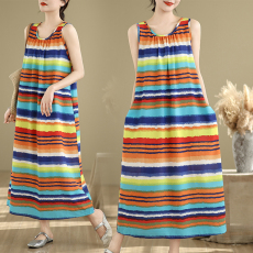 批发实拍2026夏季新款无袖连衣裙宽松型印花<b class='q'>长裙女</b>