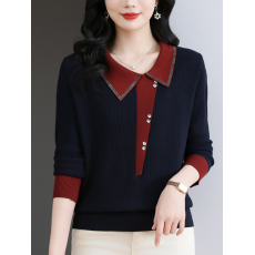 批发翻领长袖t恤女上衣<b class='q'>针织衫</b>时尚洋气娃娃领毛衣小衫春装羊毛<b class='q'>打底衫</b>